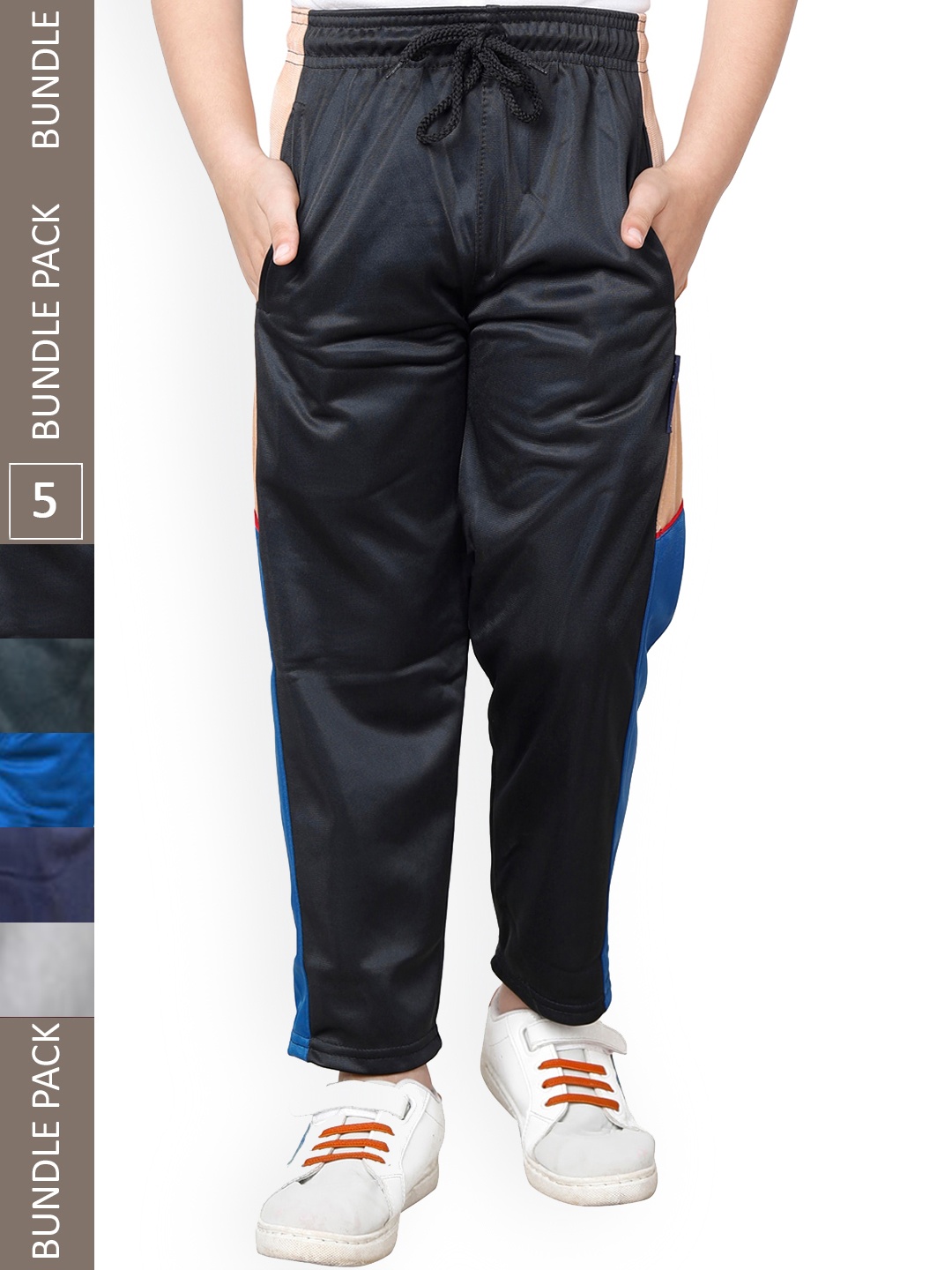 

IndiWeaves Boys Pack Of 5 Colourblocked Track Pants, Blue