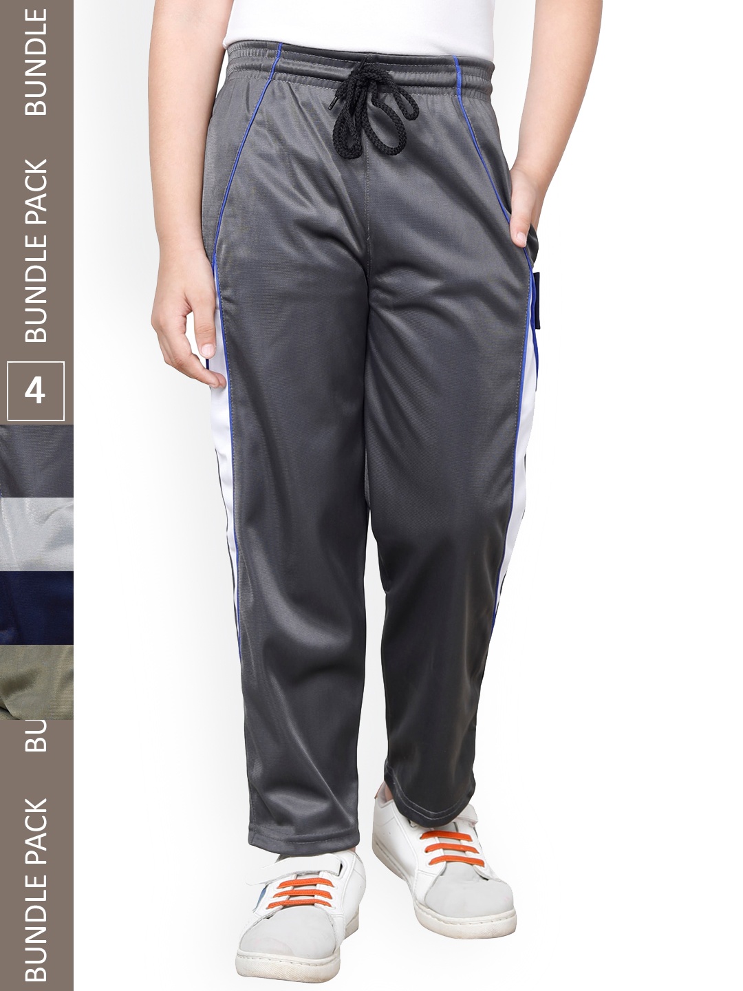 

IndiWeaves Boys Pack Of 4 Colourblocked Track Pants, Grey