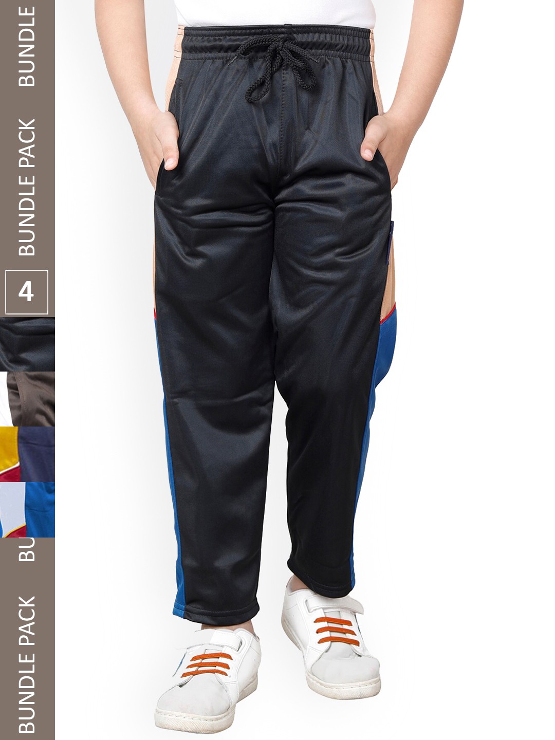 

IndiWeaves Boys Pack Of 4 Colourblocked Track Pants, Navy blue