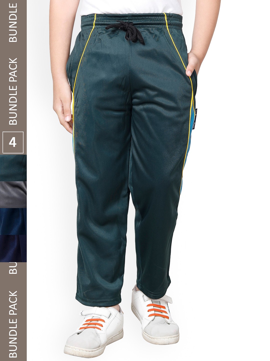 

IndiWeaves Boys Pack Of 4 Colourblocked Track Pants, Green