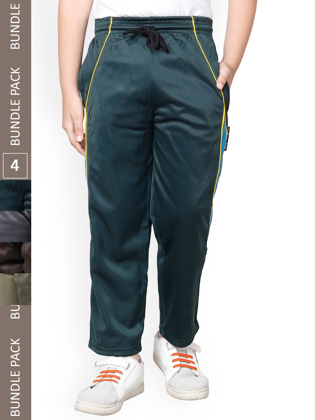 

IndiWeaves Boys Pack Of 4 Colourblocked Track Pants, Green
