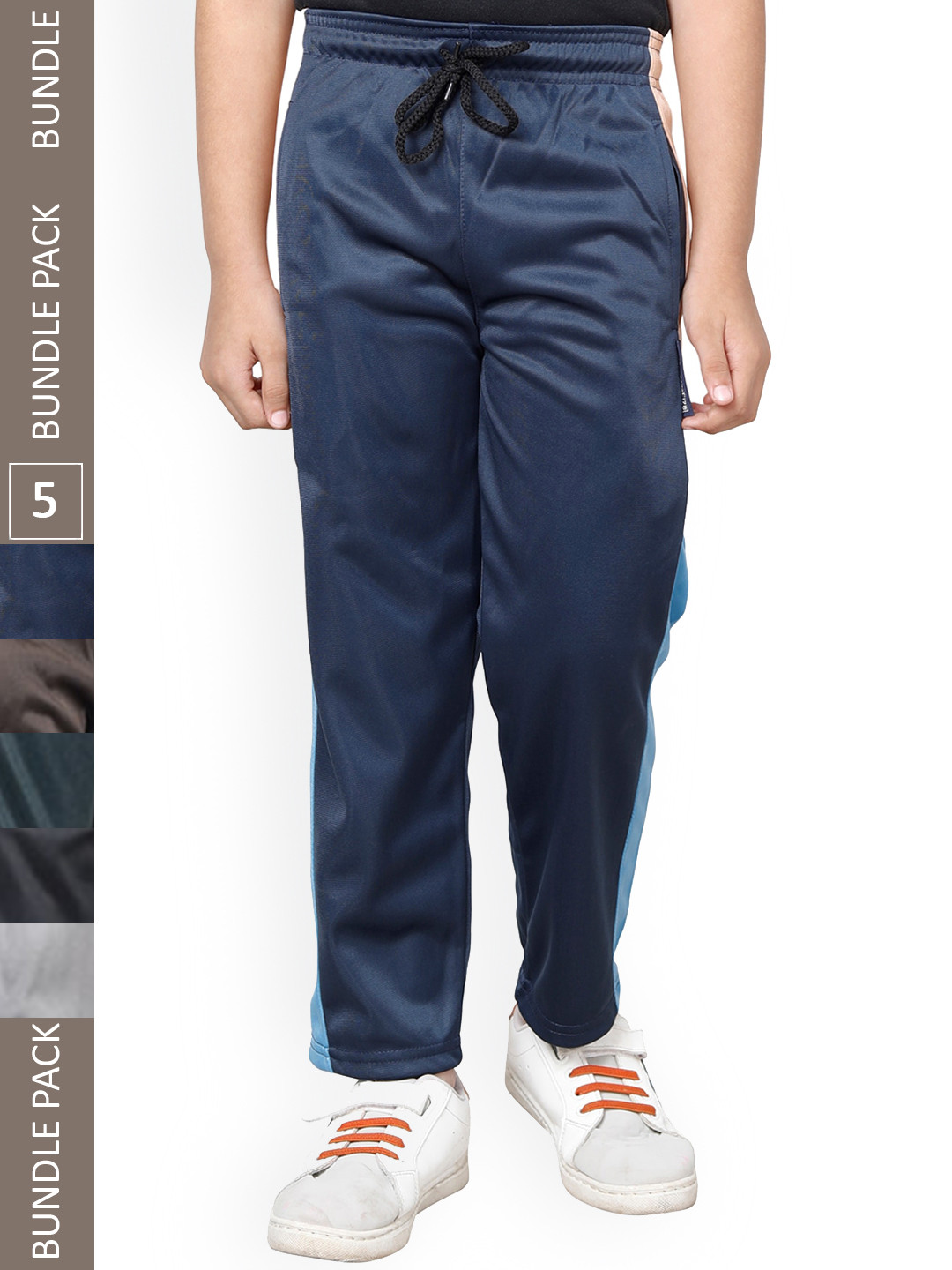 

IndiWeaves Boys Pack Of 5 Mid Rise Track Pants, Blue