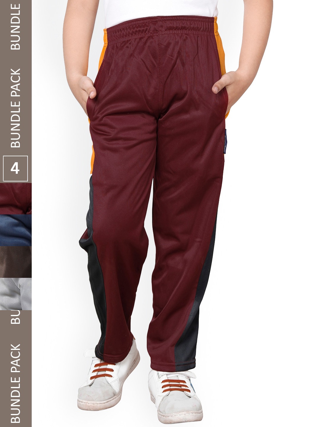 

IndiWeaves Boys Pack Of 4 Mid Rise Track Pants, Maroon