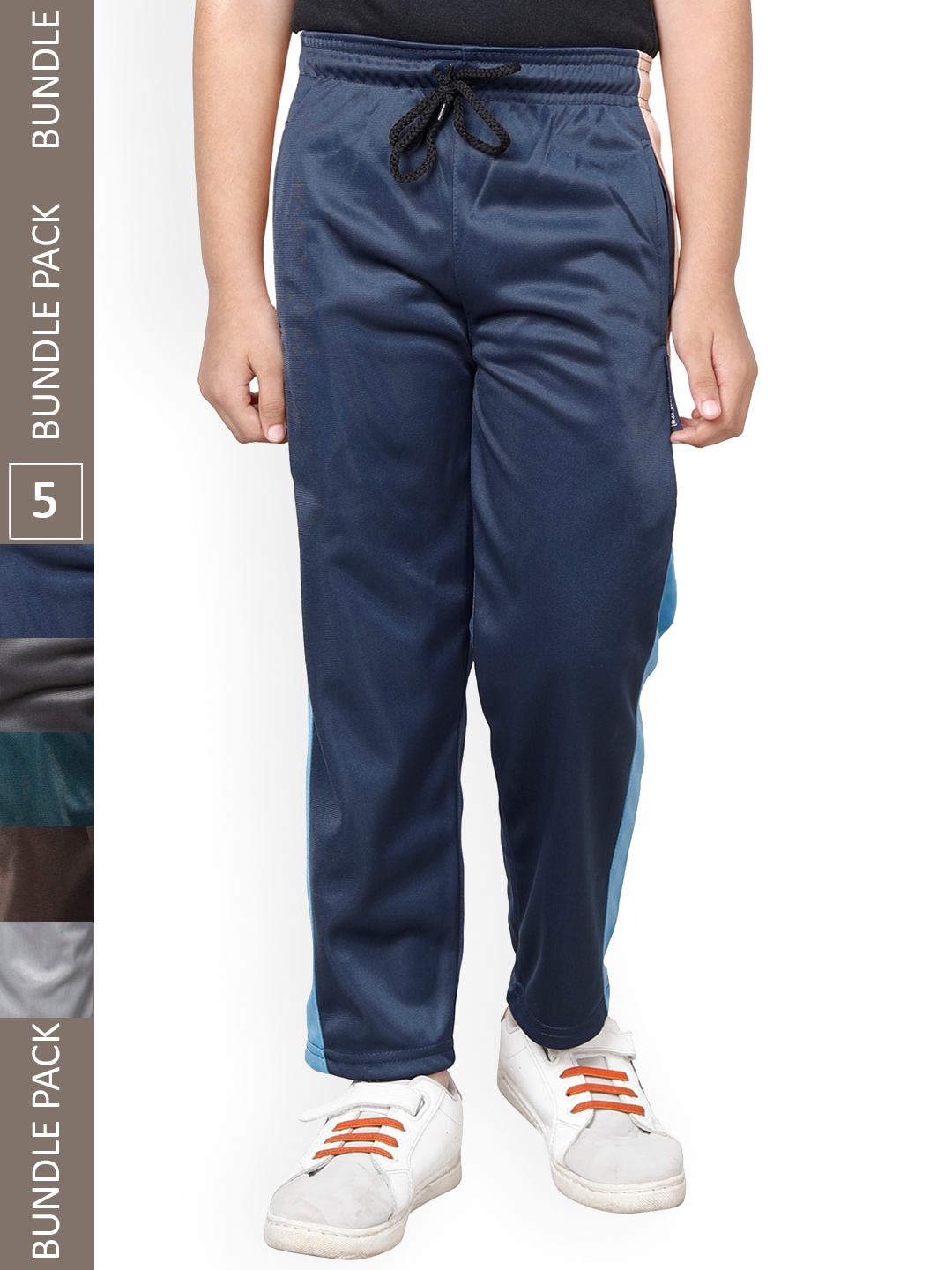 

IndiWeaves Boys Pack Of 5 Mid Rise Track Pants, Blue
