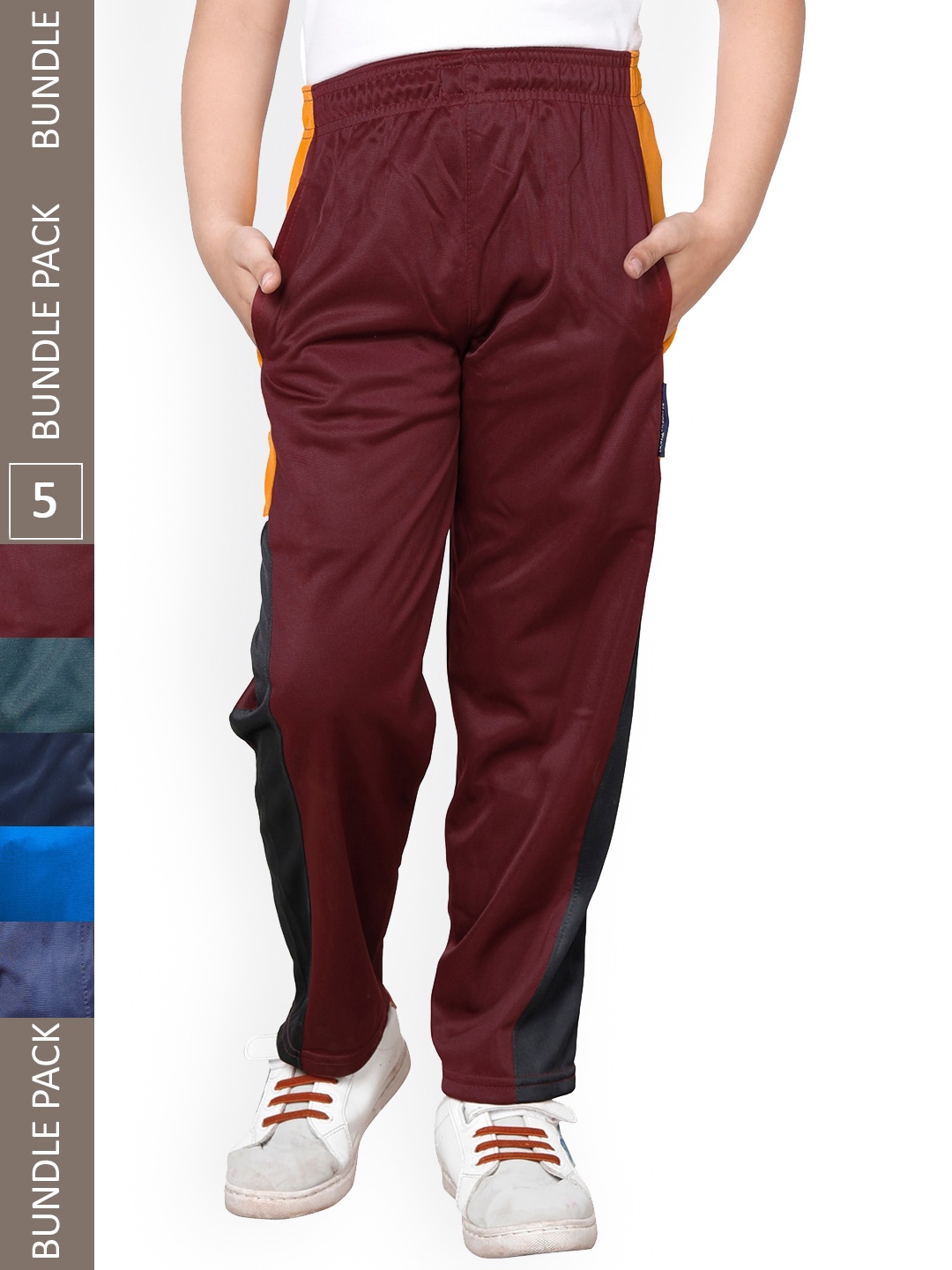 

IndiWeaves Boys Pack Of 5 Side Panel Track Pants, Maroon