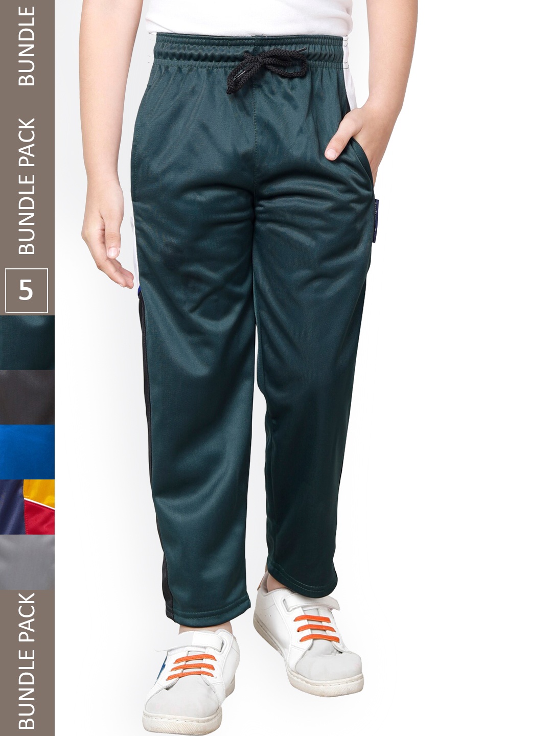 

IndiWeaves Boys Pack Of 5 Side Panel Track Pants, Green