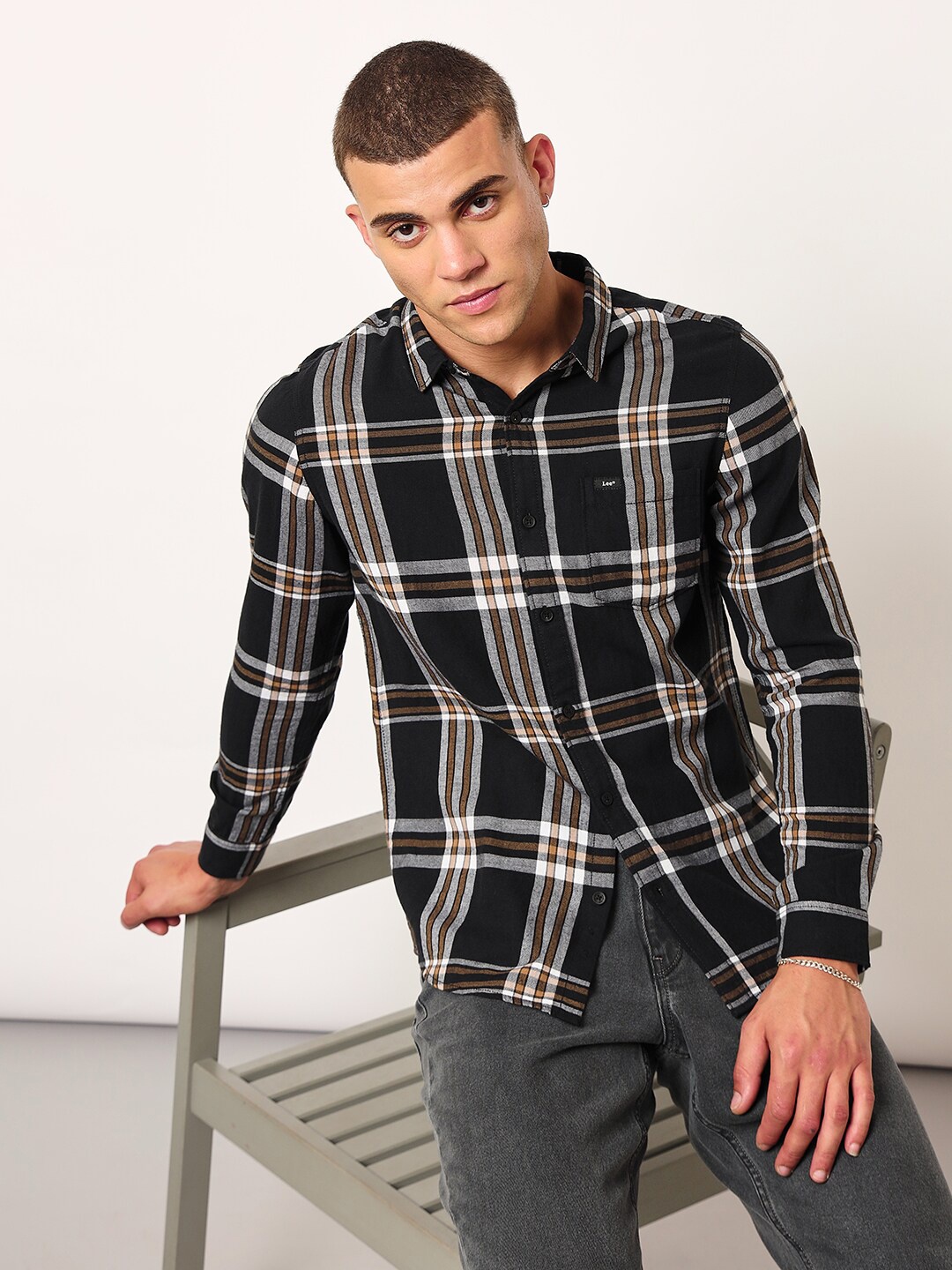 

Lee Slim Fit Tartan Checked Casual Shirt, Black