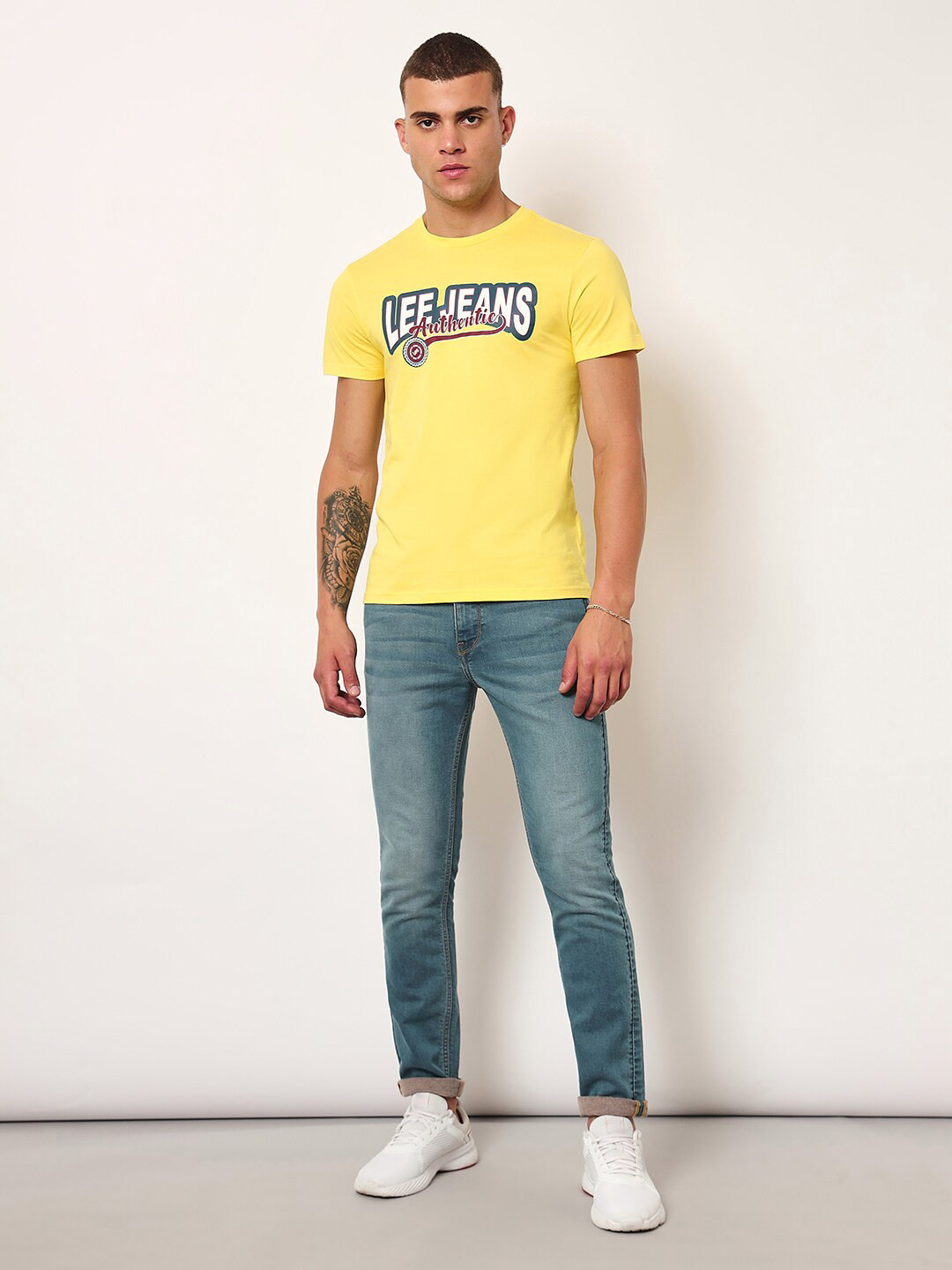 

Lee Typography Printed Slim Fit Cotton T-shirt, Yellow