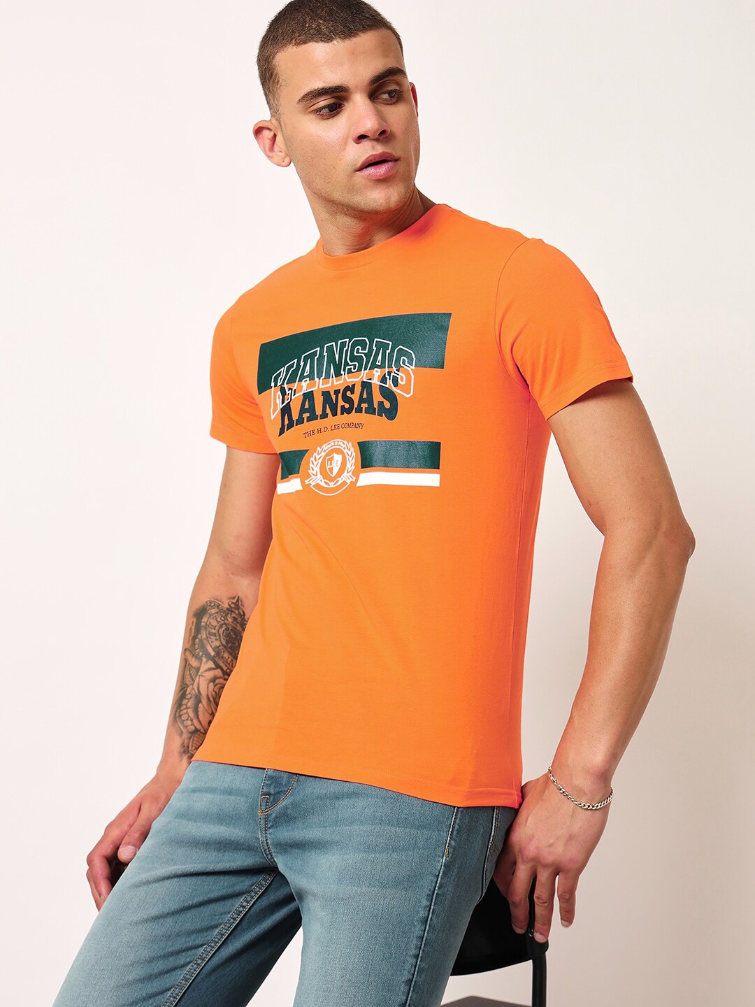 

Lee Typography Printed Pure Cotton Slim Fit T-shirt, Orange