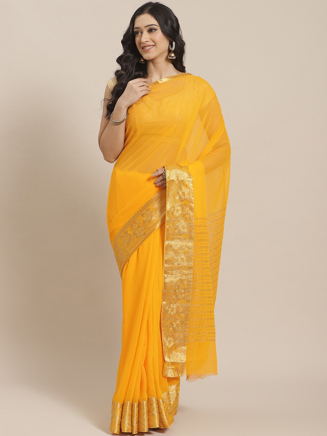 

Shaily Zari Kanjeevaram Saree, Mustard