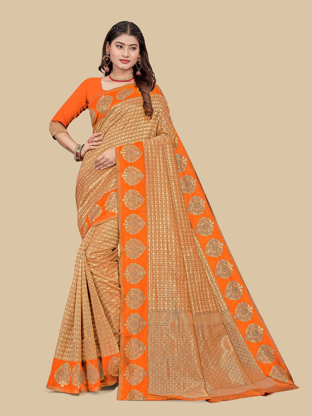 

Dori Ethnic Woven Design Zari Saree, Orange