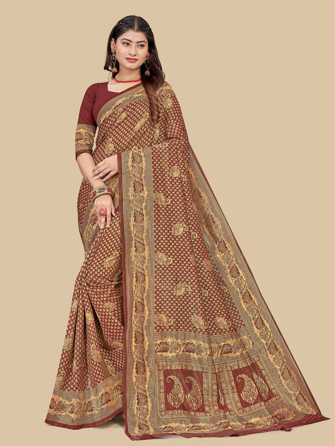 

Dori Ethnic Woven Design Zari Saree, Maroon