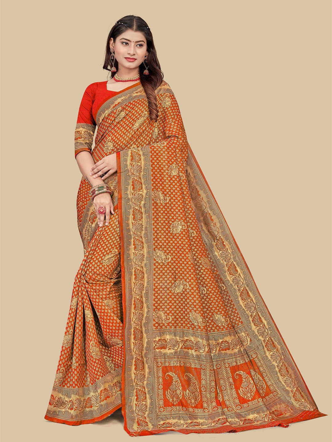 

Dori Ethnic Woven Design Zari Saree, Orange