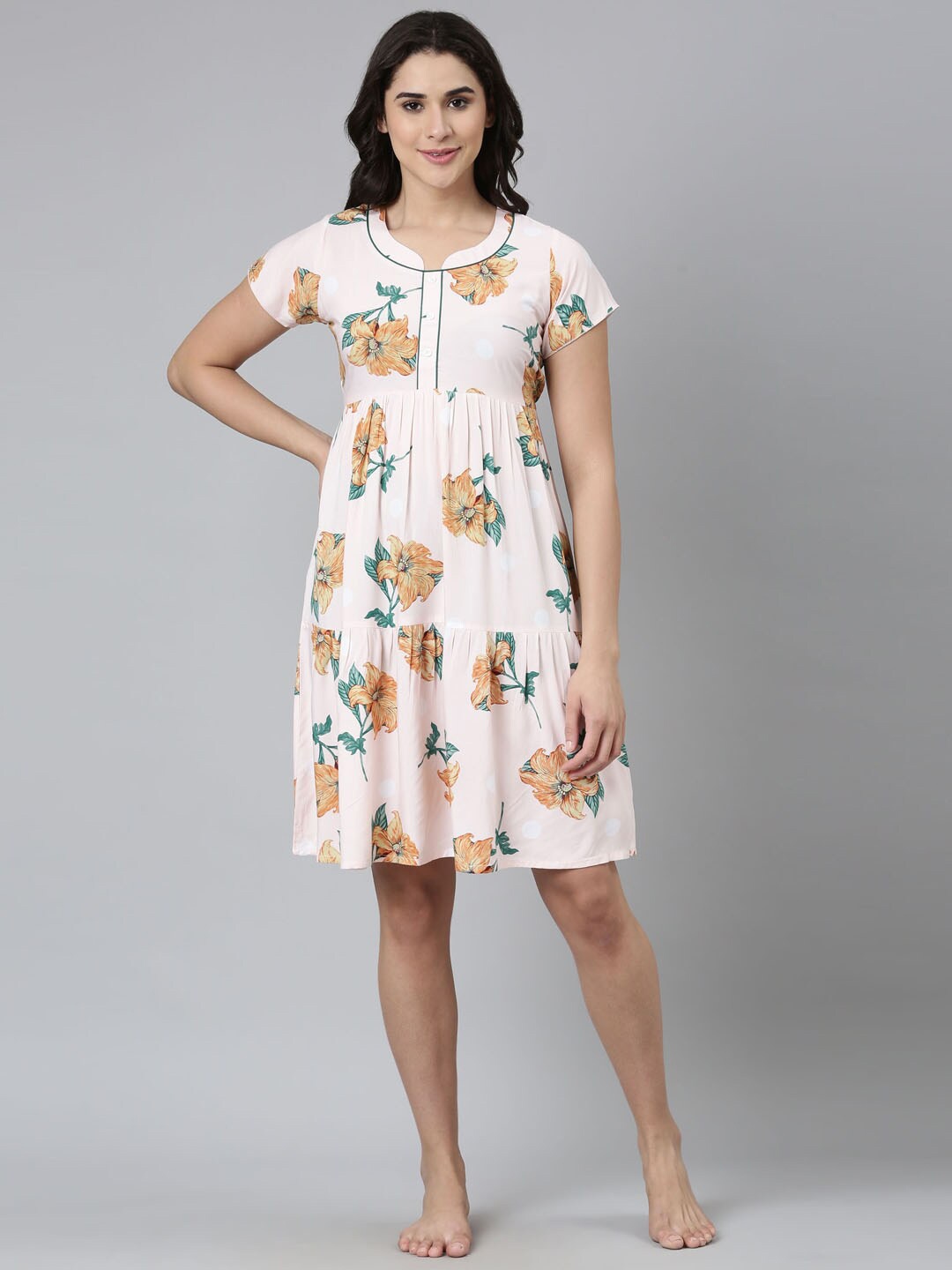 

GOLDSTROMS Floral Printed Pleated Nightdress, Peach