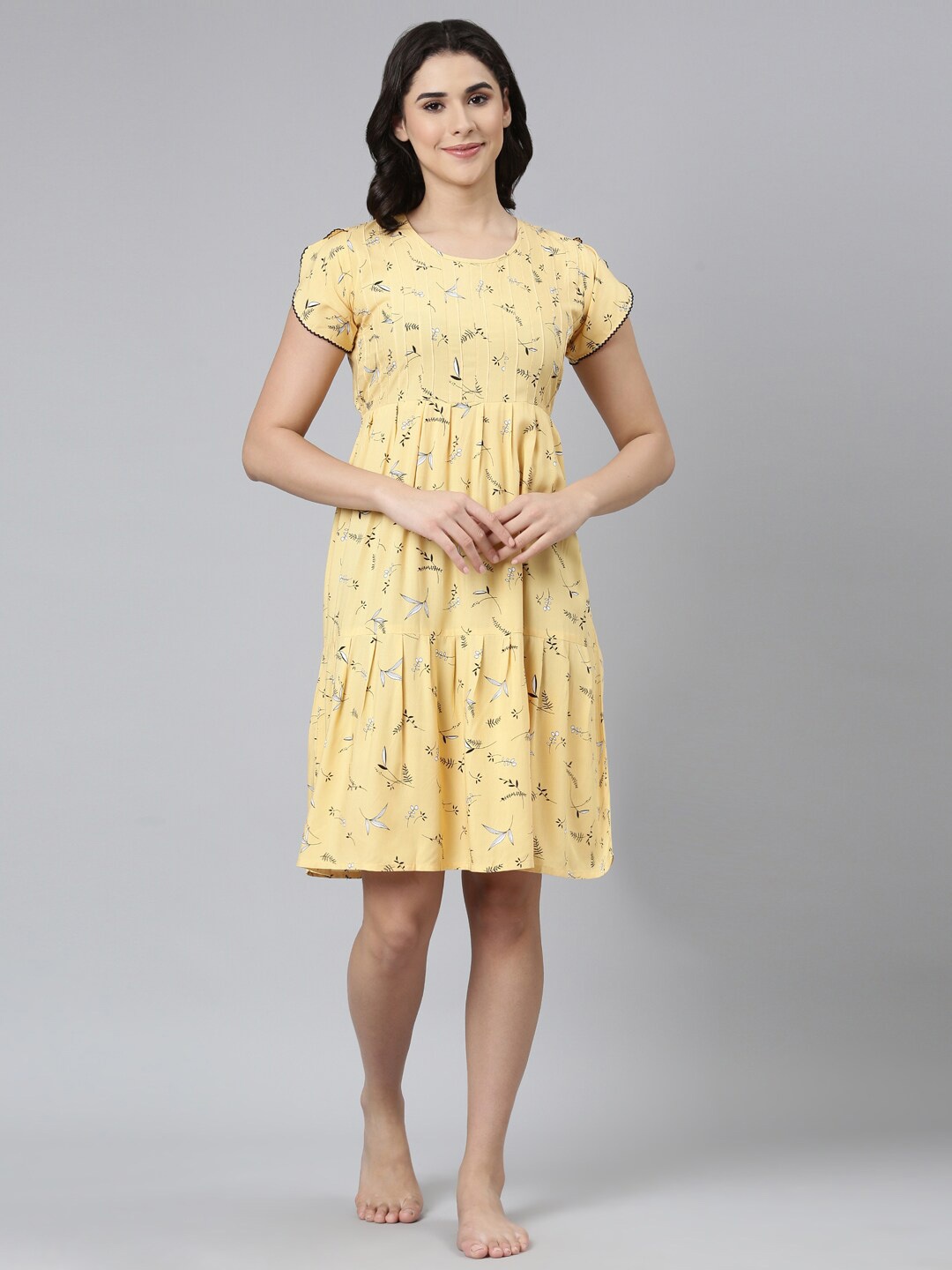 

GOLDSTROMS Floral Printed Tiered Nightdress, Yellow