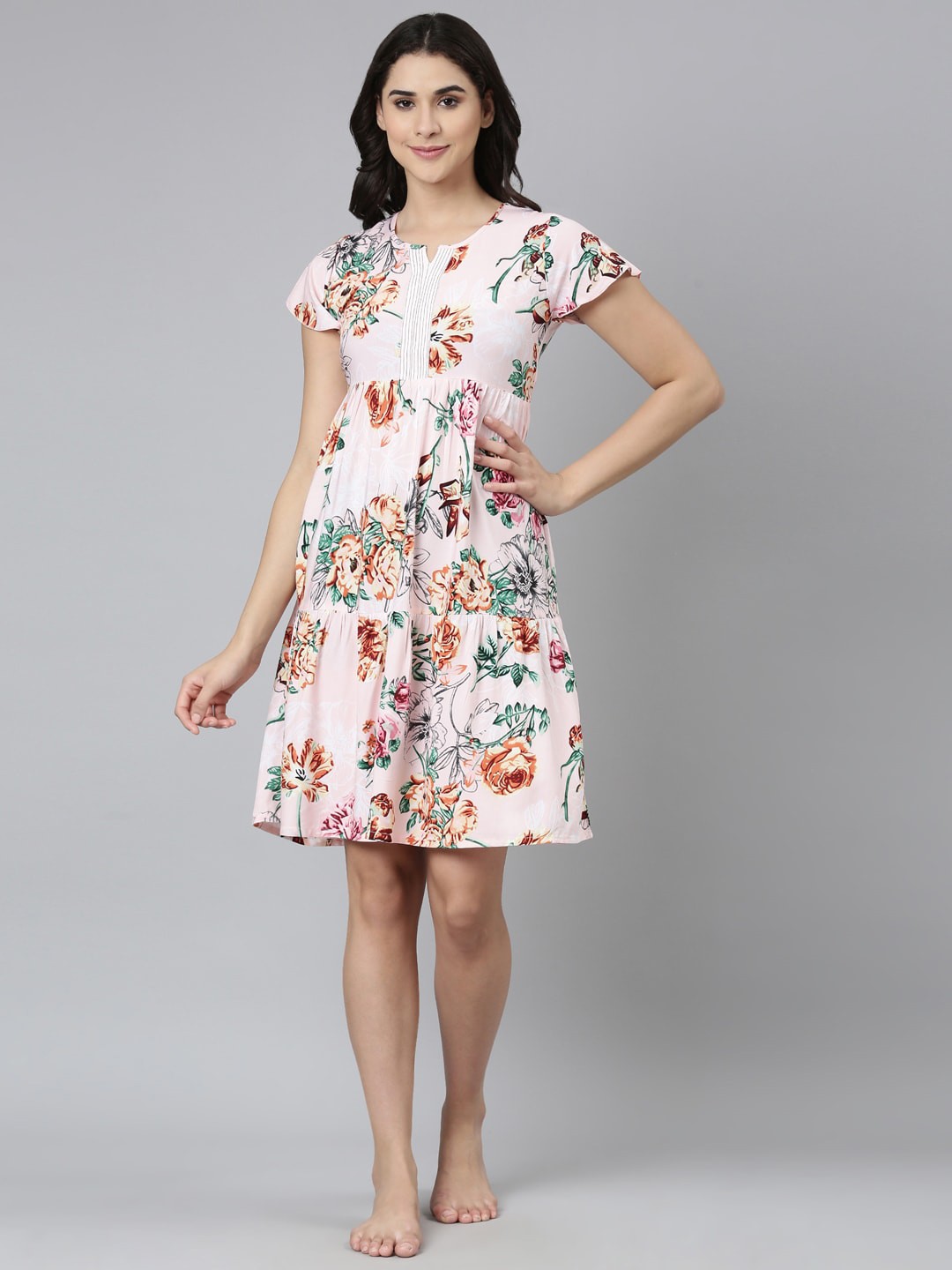 

GOLDSTROMS Floral Printed Tiered Nightdress, Peach