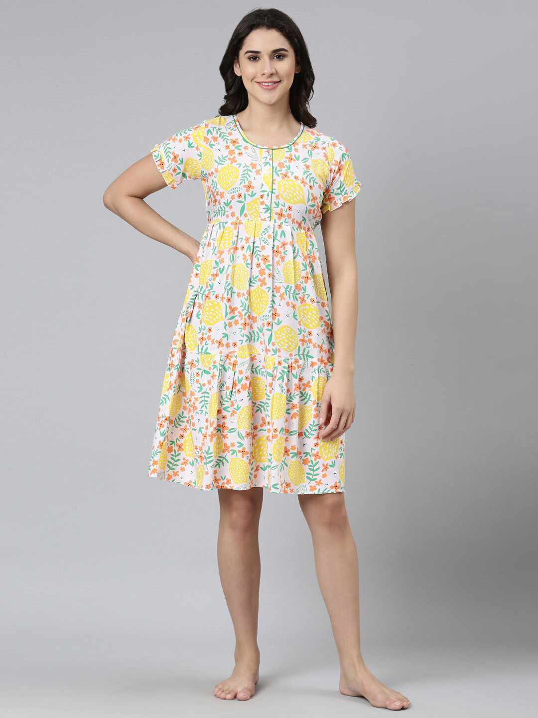 

GOLDSTROMS Conversational Printed Pleated Nightdress, Yellow