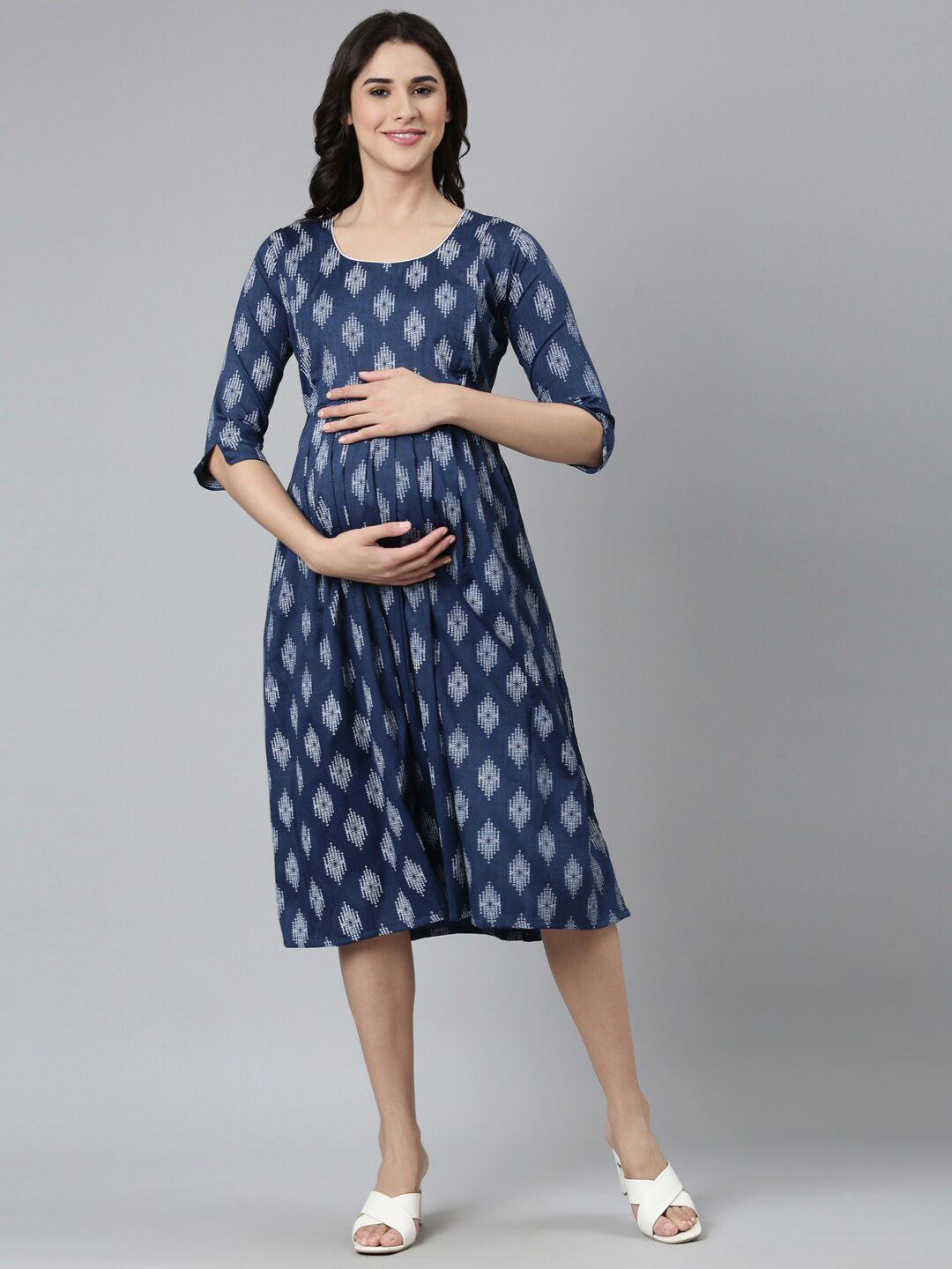 

GOLDSTROMS Conversational Printed Pleated Fit & Flare Maternity Dress, Blue
