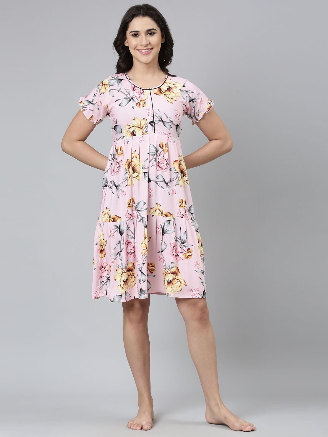 

GOLDSTROMS Floral Printed Tiered Nightdress, Pink