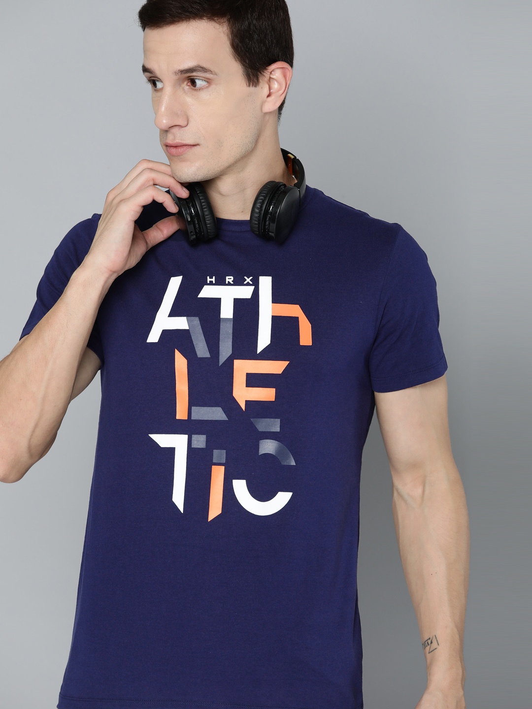 

HRX by Hrithik Roshan Typography Printed Pure Cotton T-shirt, Navy blue