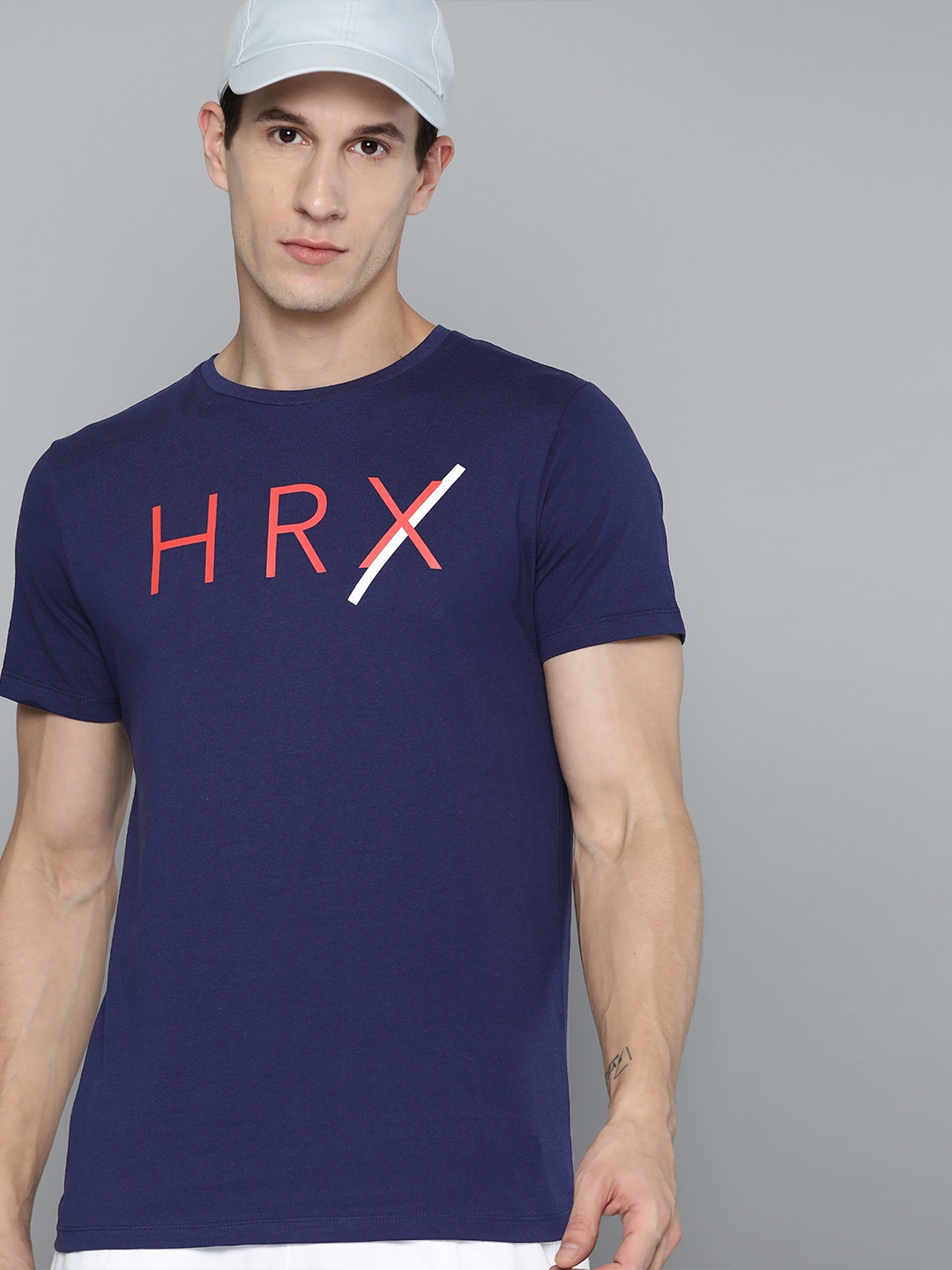 

HRX by Hrithik Roshan Men Brand Logo Printed Pure Cotton T-shirt, Navy blue