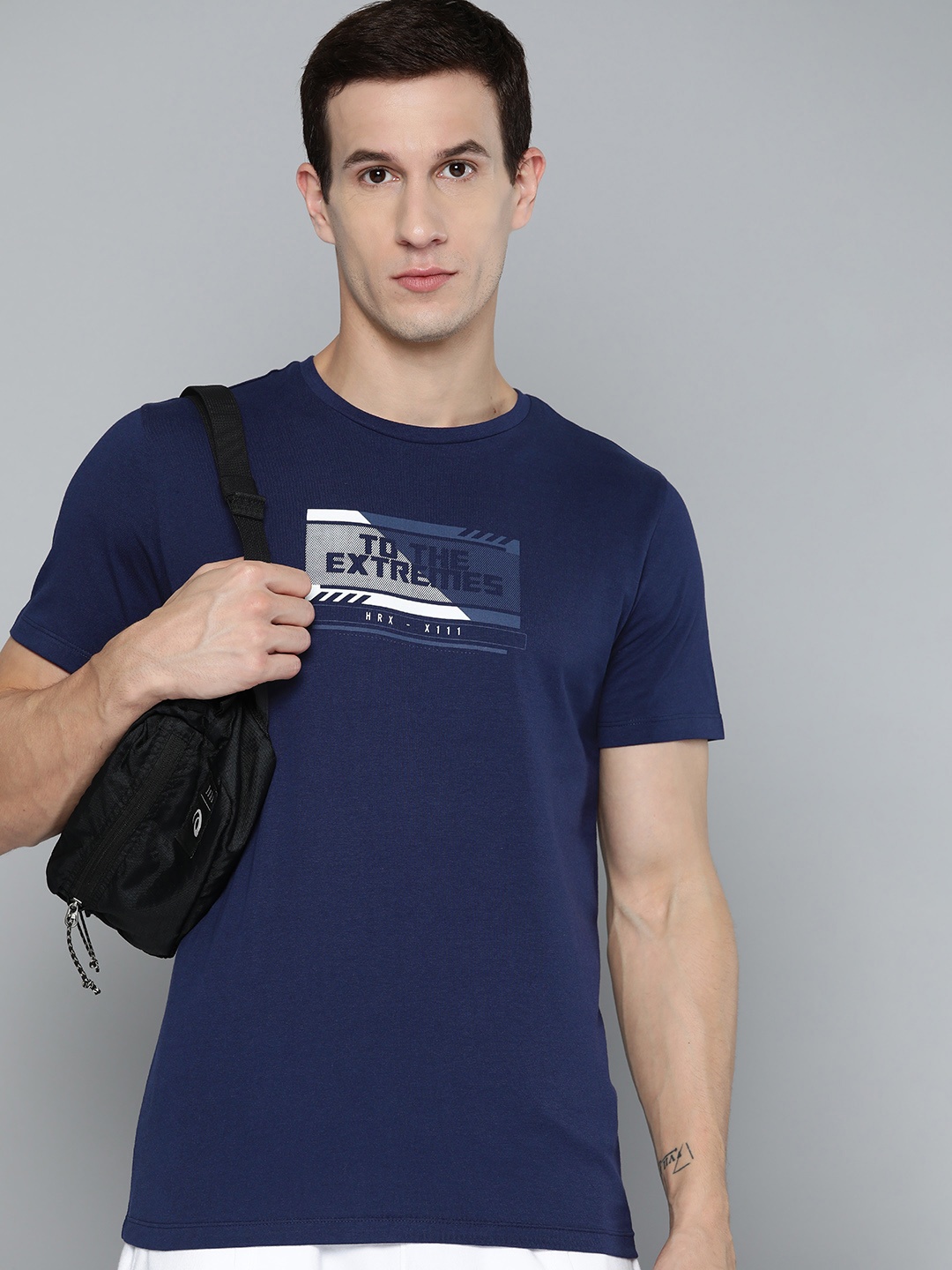 

HRX by Hrithik Roshan Men Graphic Printed Pure Cotton T-shirt, Navy blue