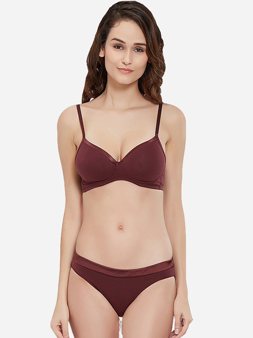 

Soie Medium Coverage Padded Non-Wired Bra with Low Rise Brief Lingerie Set, Coffee brown