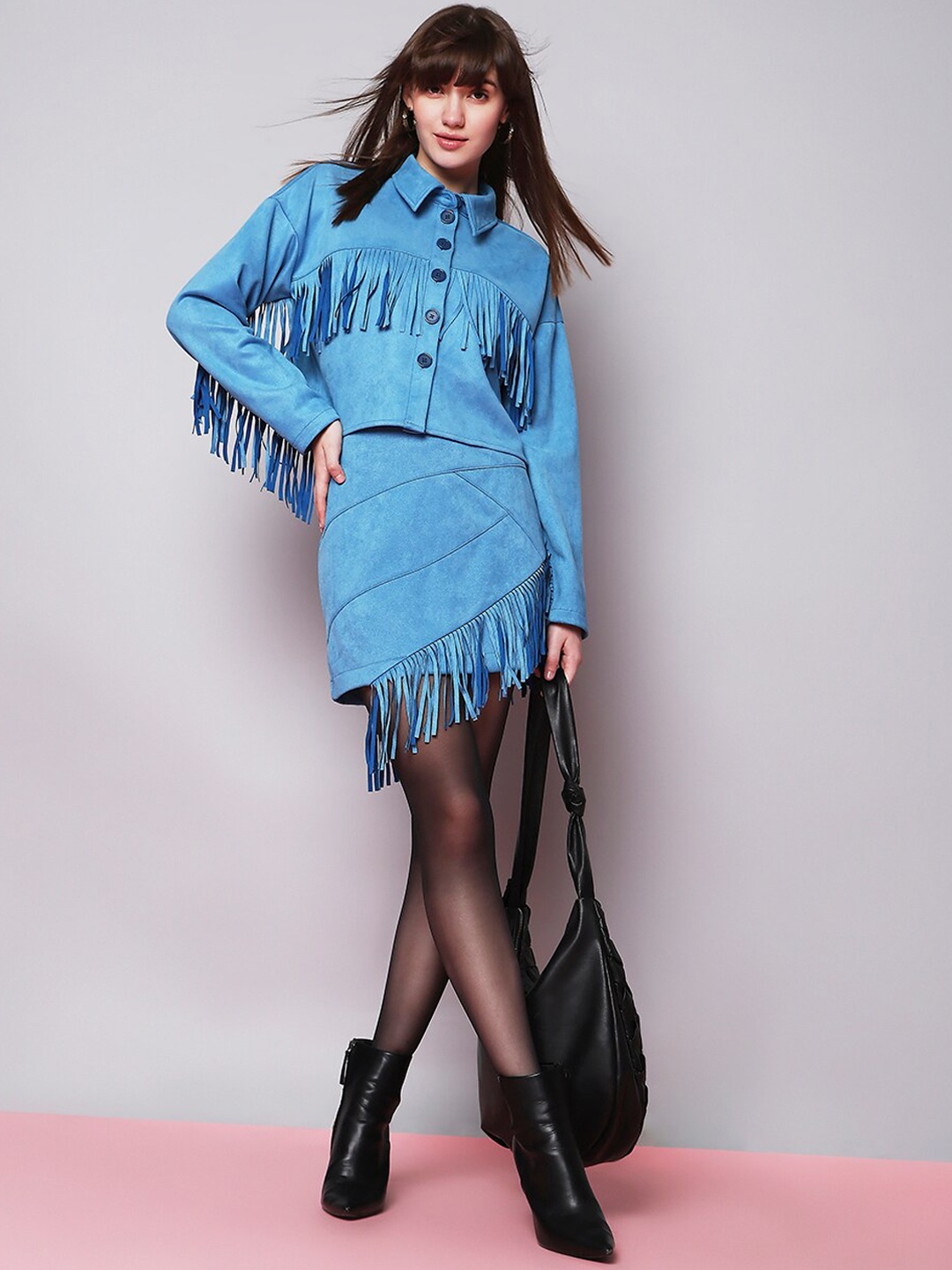 

Vero Moda Fringed A-Line Mini Skirt, Blue