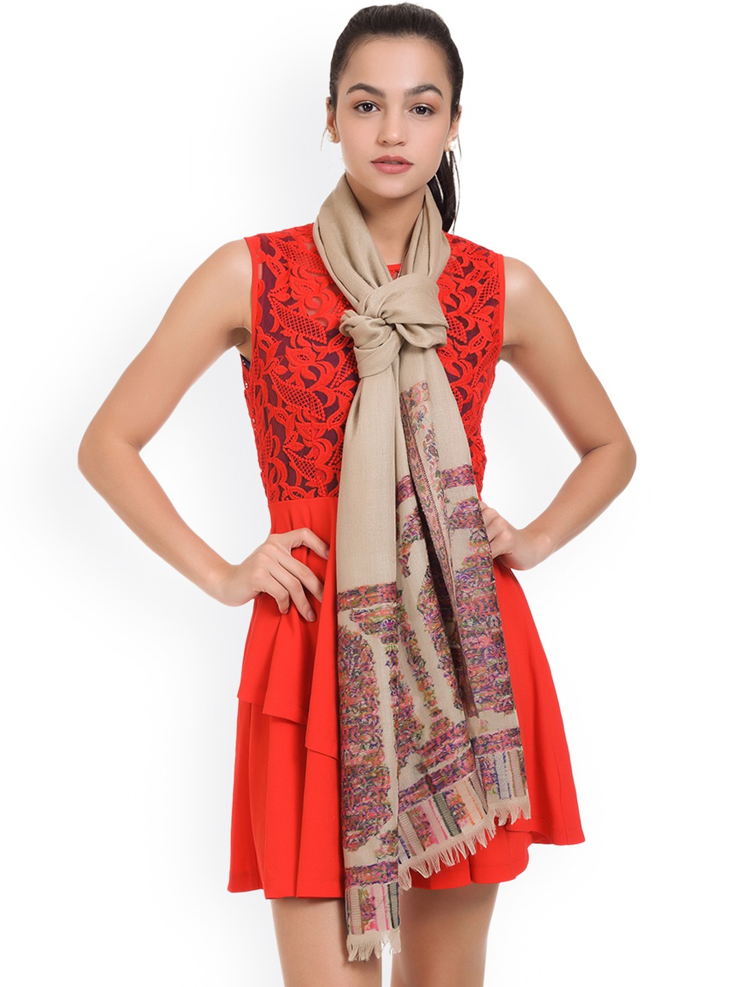 

SHINGORA Women Beige Woollen Woven Design Stole