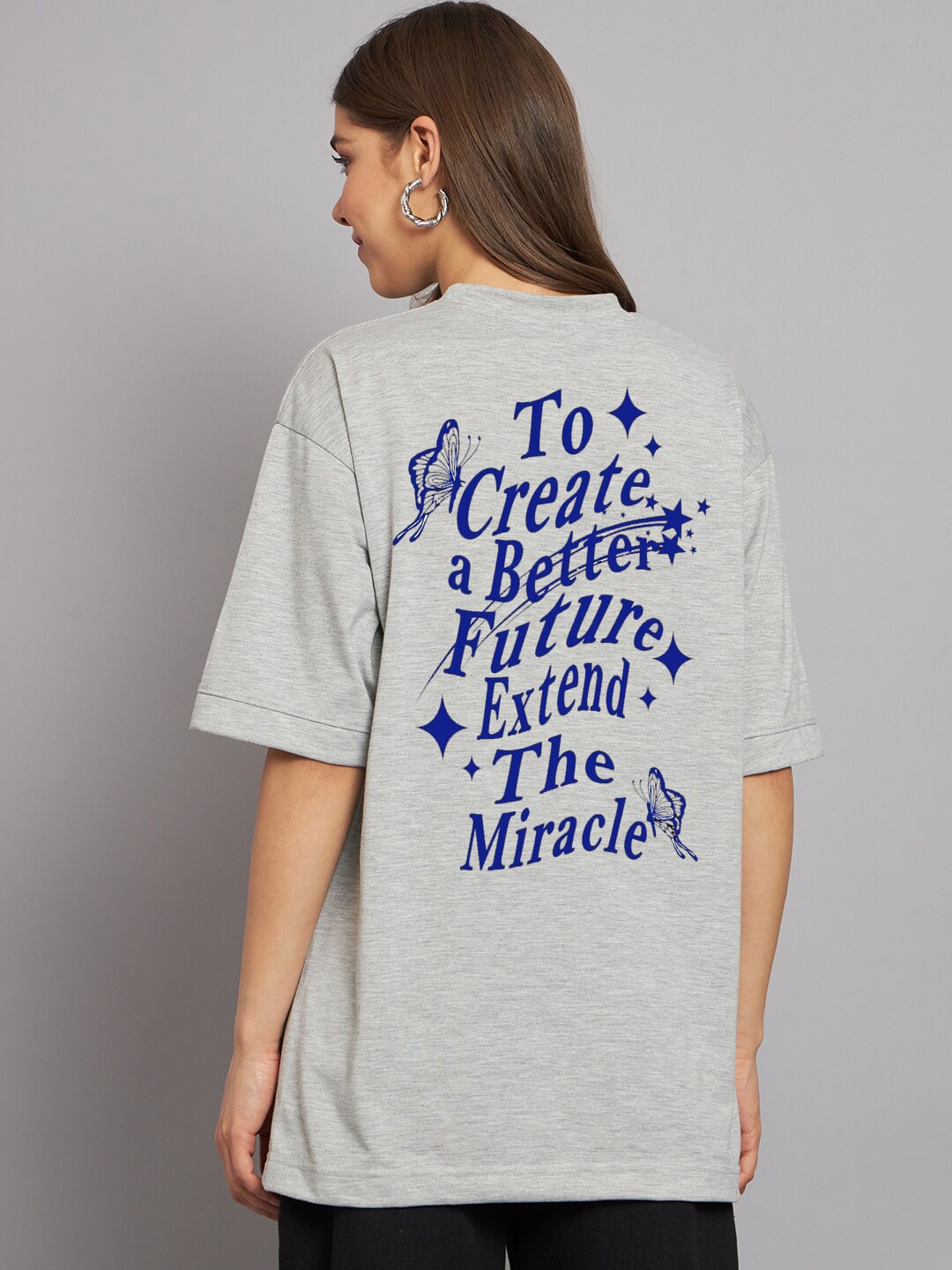 

Imsa Moda Typography Printed Cotton Oversized-Fit Longline Casual T-Shirt, Grey