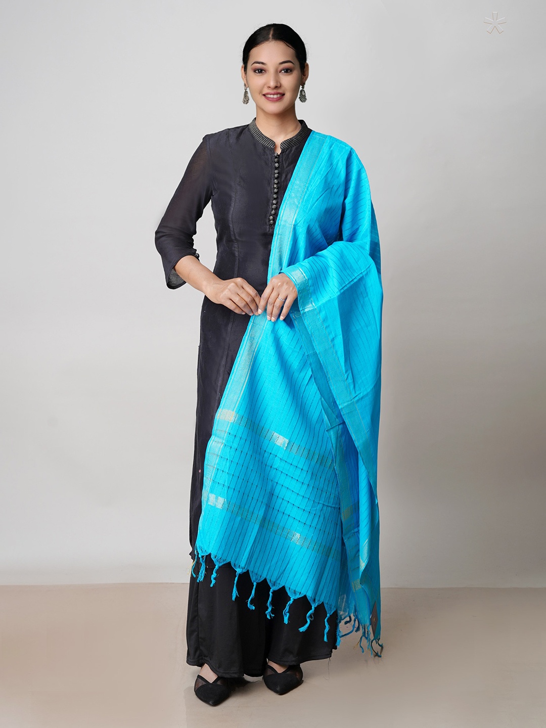 

Unnati Silks Woven Design Pure Cotton Dupatta with Zari, Blue