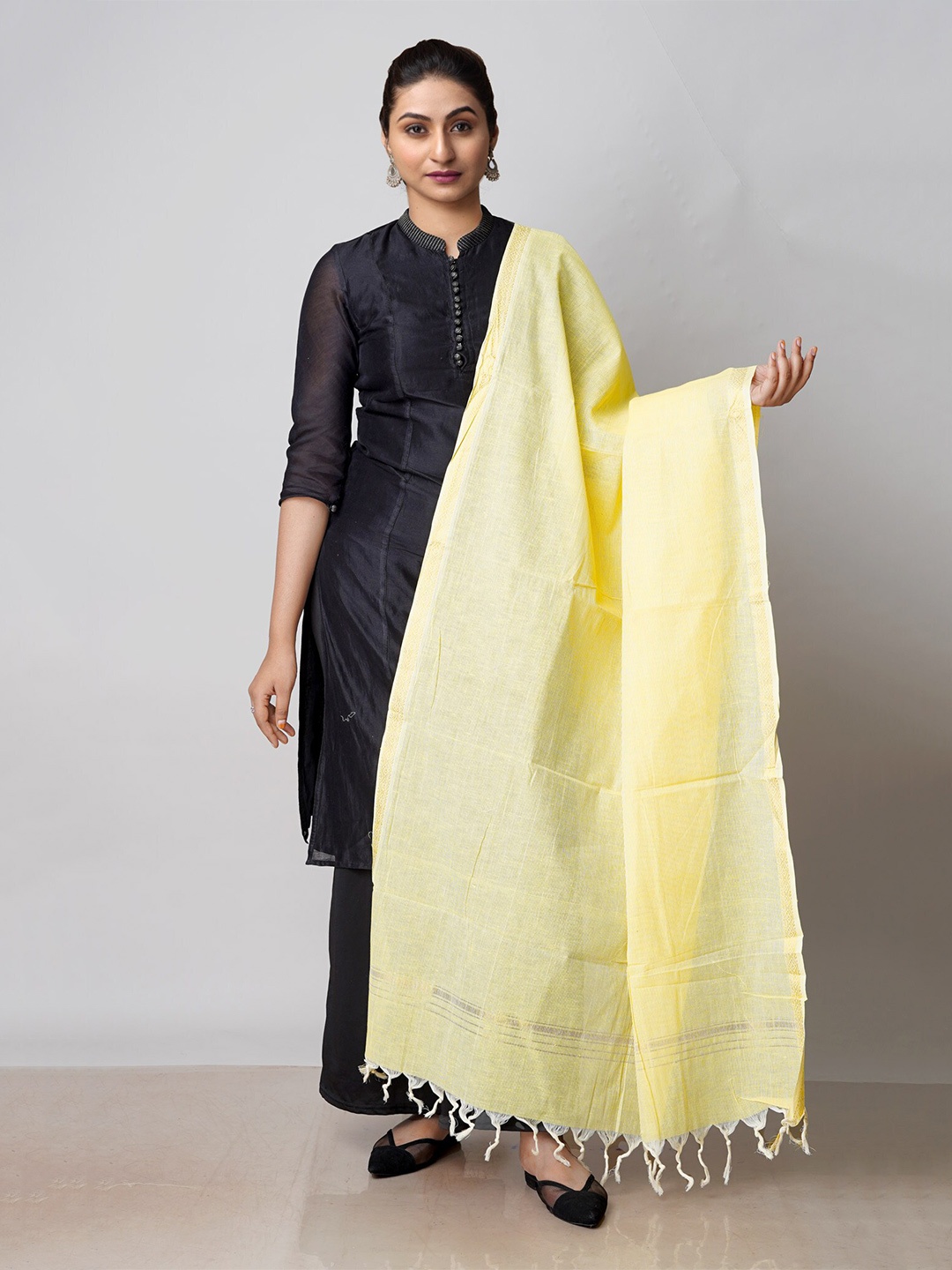 

Unnati Silks Striped Woven Design Pure Cotton Dupatta, Yellow