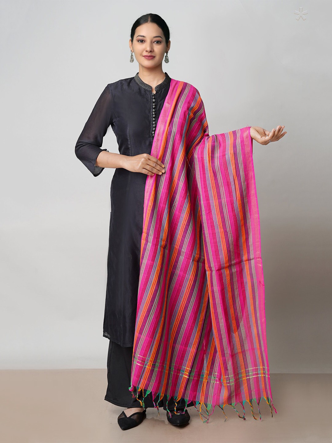 

Unnati Silks Striped Pure Cotton Mangalgiri Dupatta, Pink