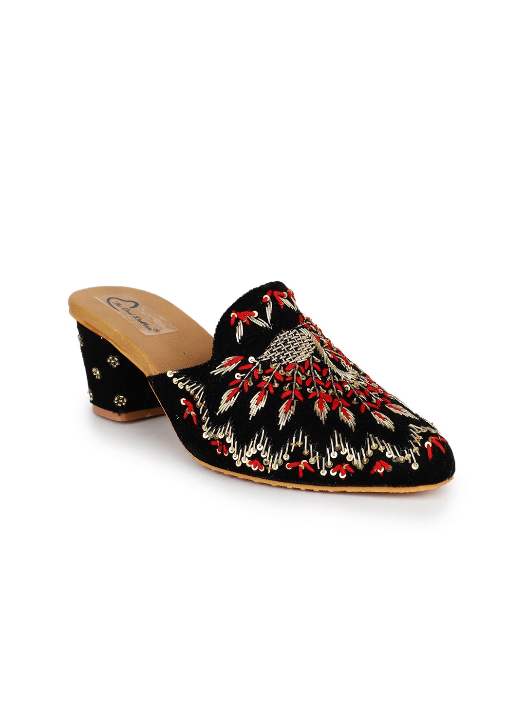 

The Desi Dulhan Embellished Block Heel Mules, Black