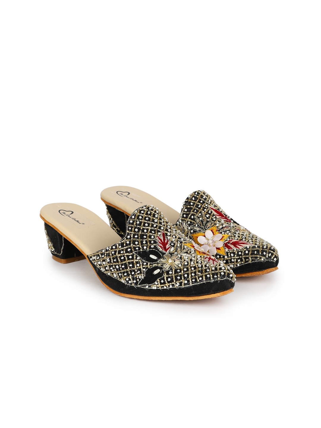 

The Desi Dulhan Embellished Block Heel Mules, Black