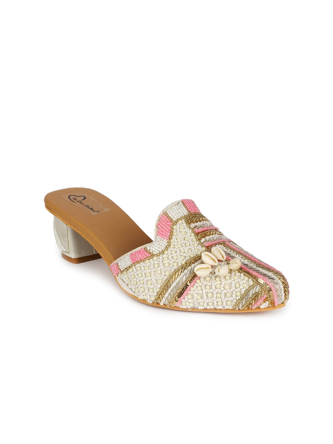 

The Desi Dulhan Embellished Block Heel Mules, White