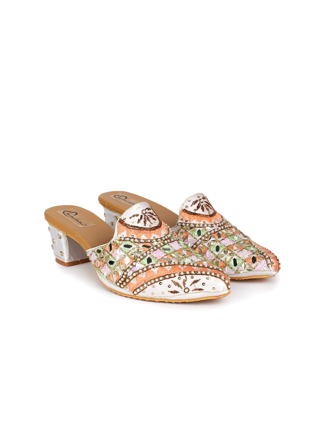 

The Desi Dulhan Embellished Block Heel Mules, White