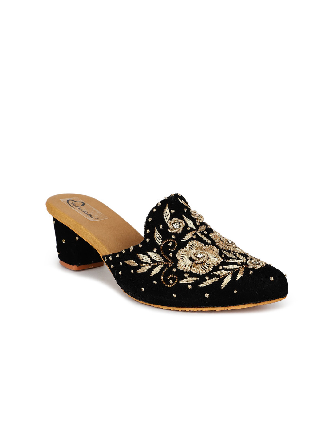 

The Desi Dulhan Embroidered Block Heel Mules, Black