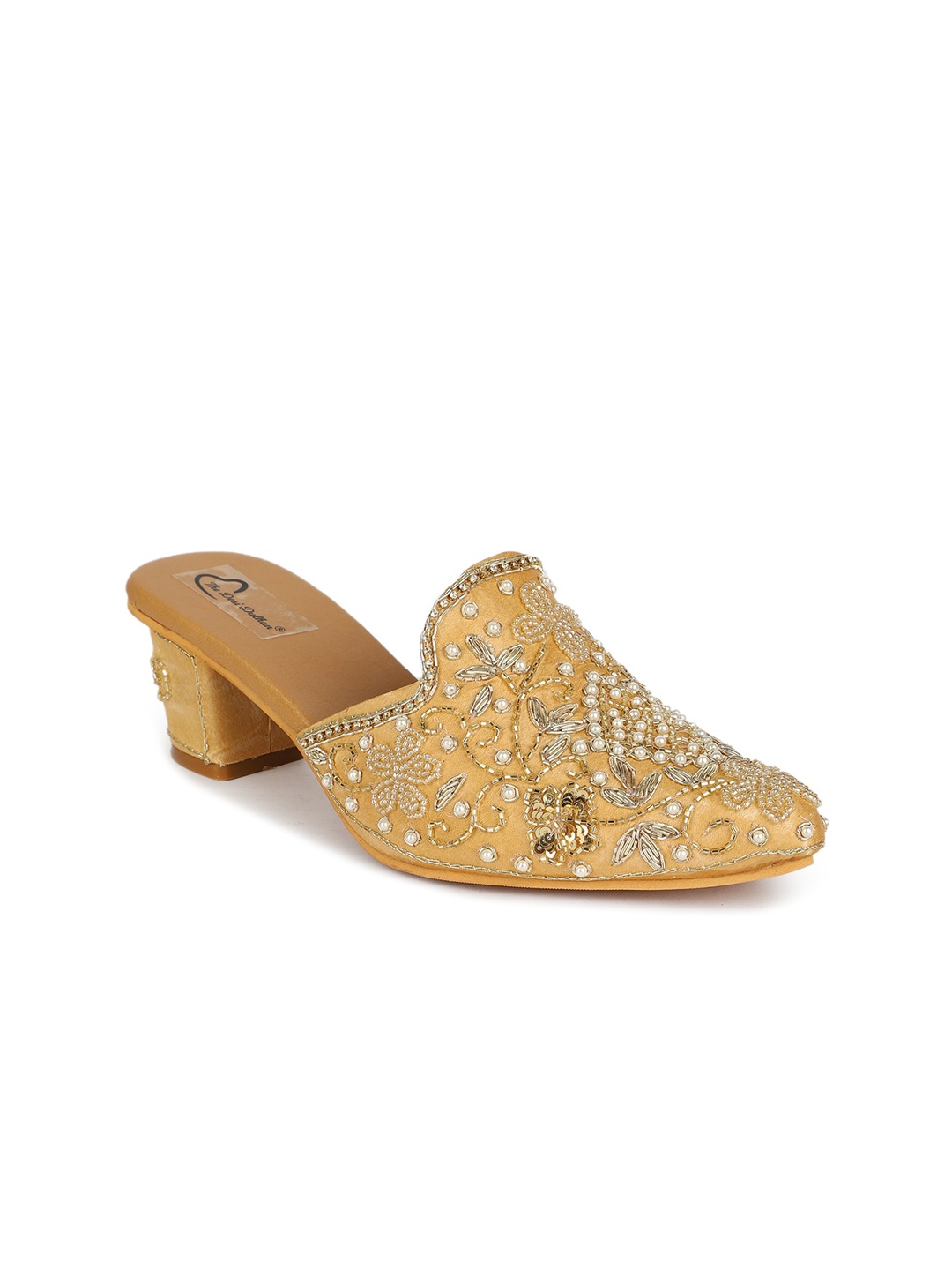 

The Desi Dulhan Embellished Block Heel Mules, Gold