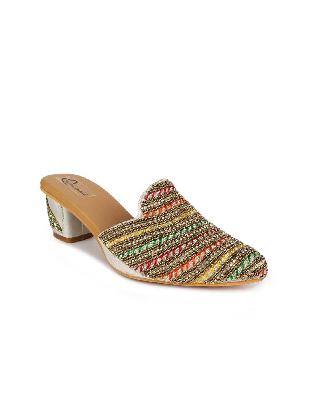 

The Desi Dulhan Embellished Block Heel Mules, Gold