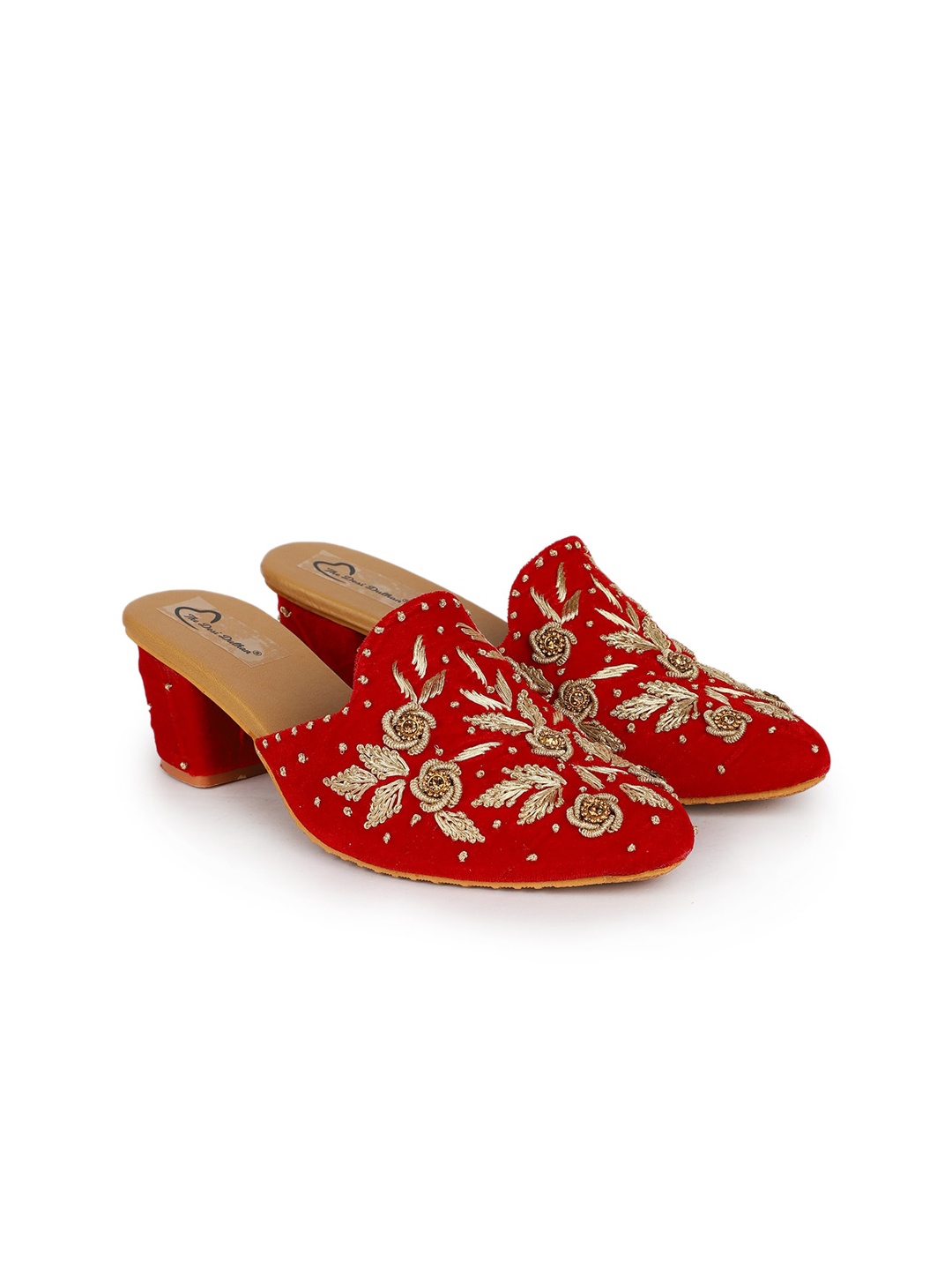 

The Desi Dulhan Embroidered Block Heel Mules, Red