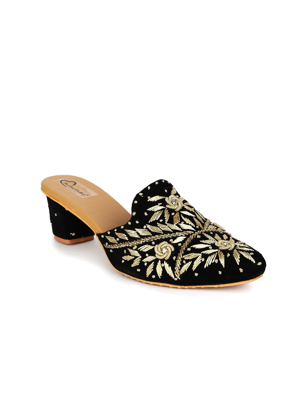 

The Desi Dulhan Embellished Pointed Toe Ethnic Block Mules, Black