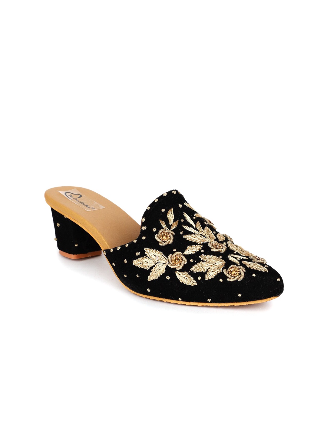 

The Desi Dulhan Embroidered Block Heel Mules, Black