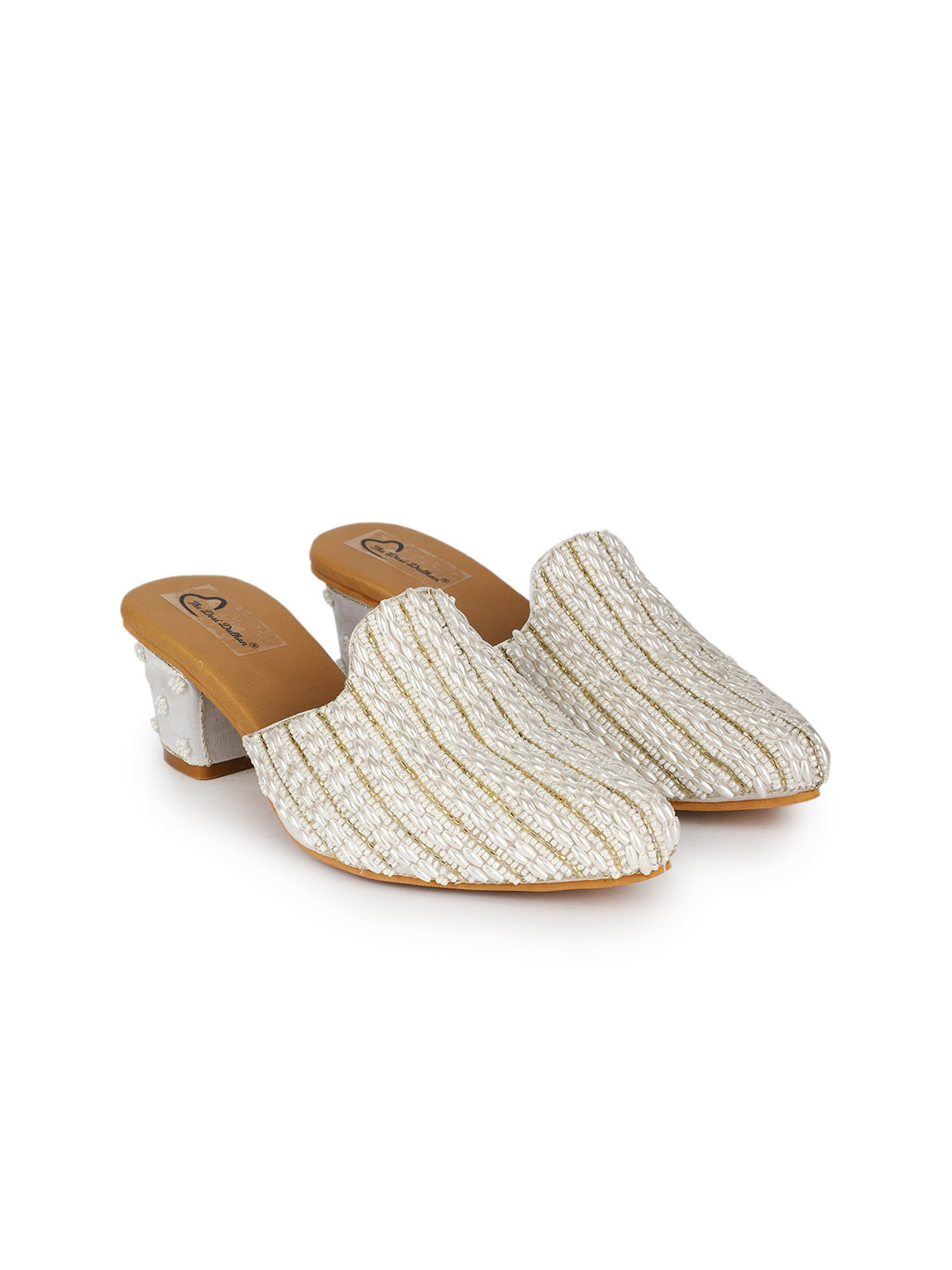 

The Desi Dulhan Embellished Block Heel Mules, White