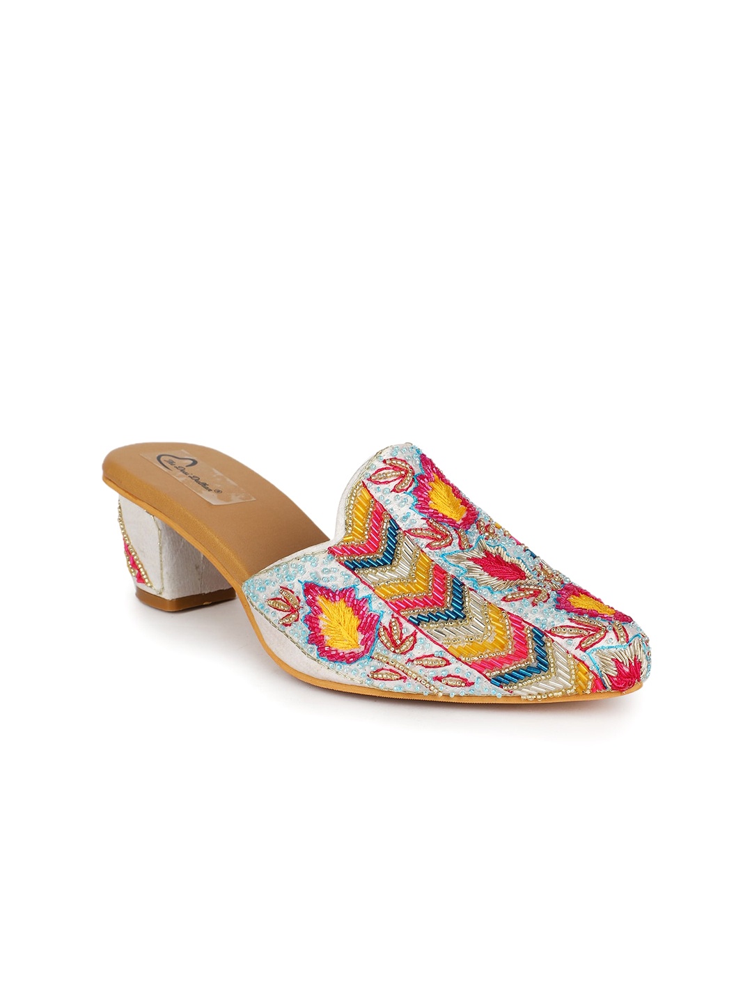 

The Desi Dulhan Embellished Block Heel Mules, White