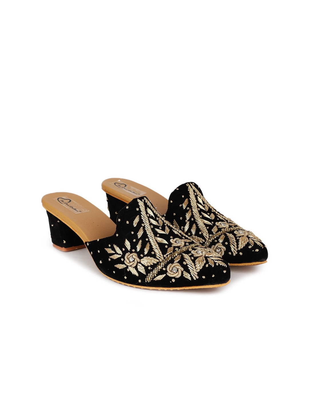 

The Desi Dulhan Embroidered Block Heel Mules, Black
