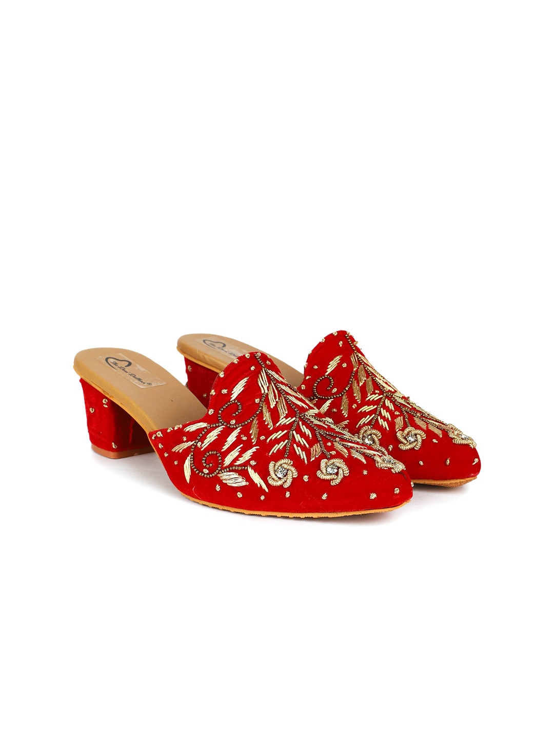 

The Desi Dulhan Pointed Toe Ethnic Embellished Block Mules, Red