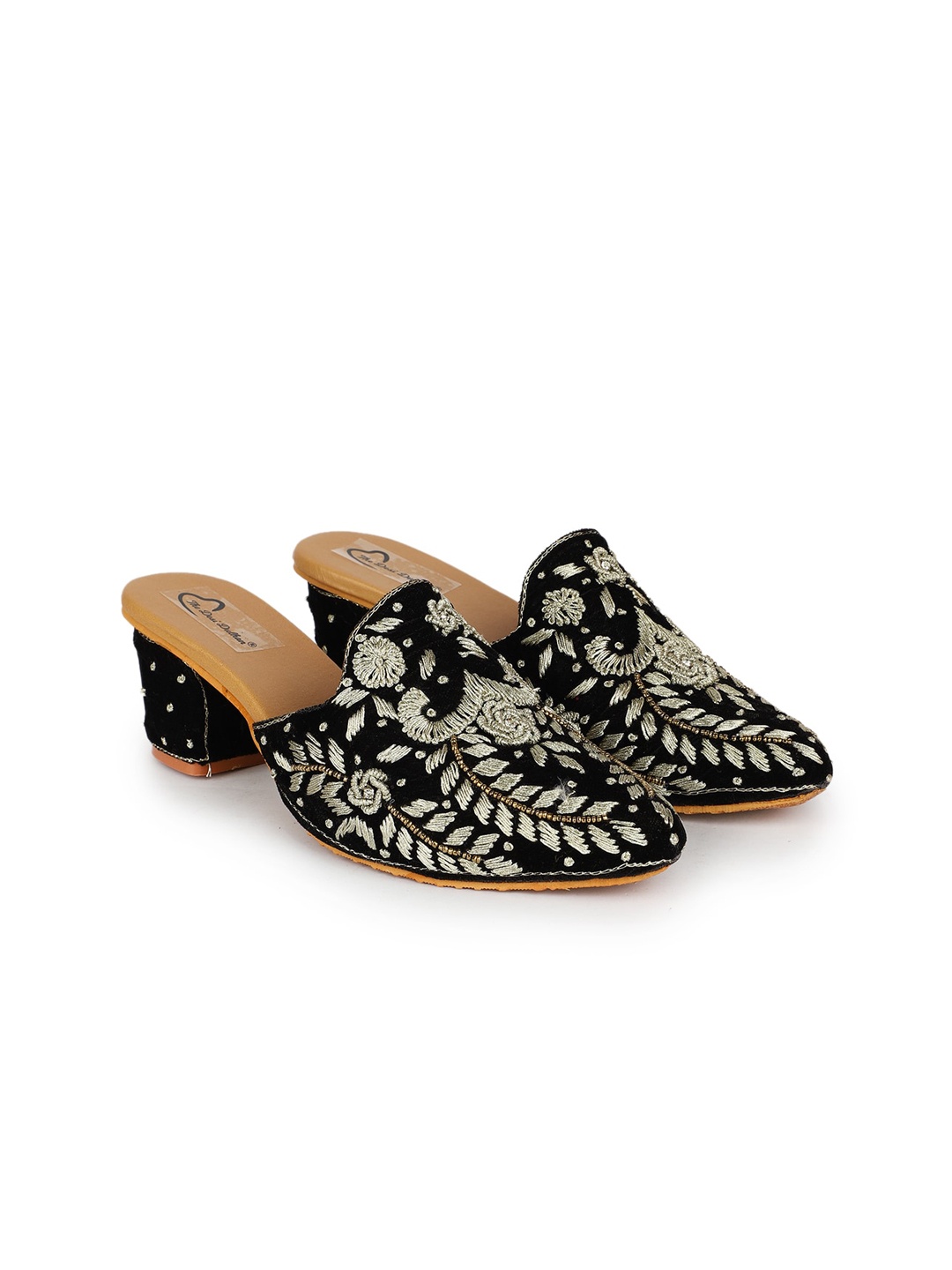 

The Desi Dulhan Pointed Toe Ethnic Embellished Block Mules, Black