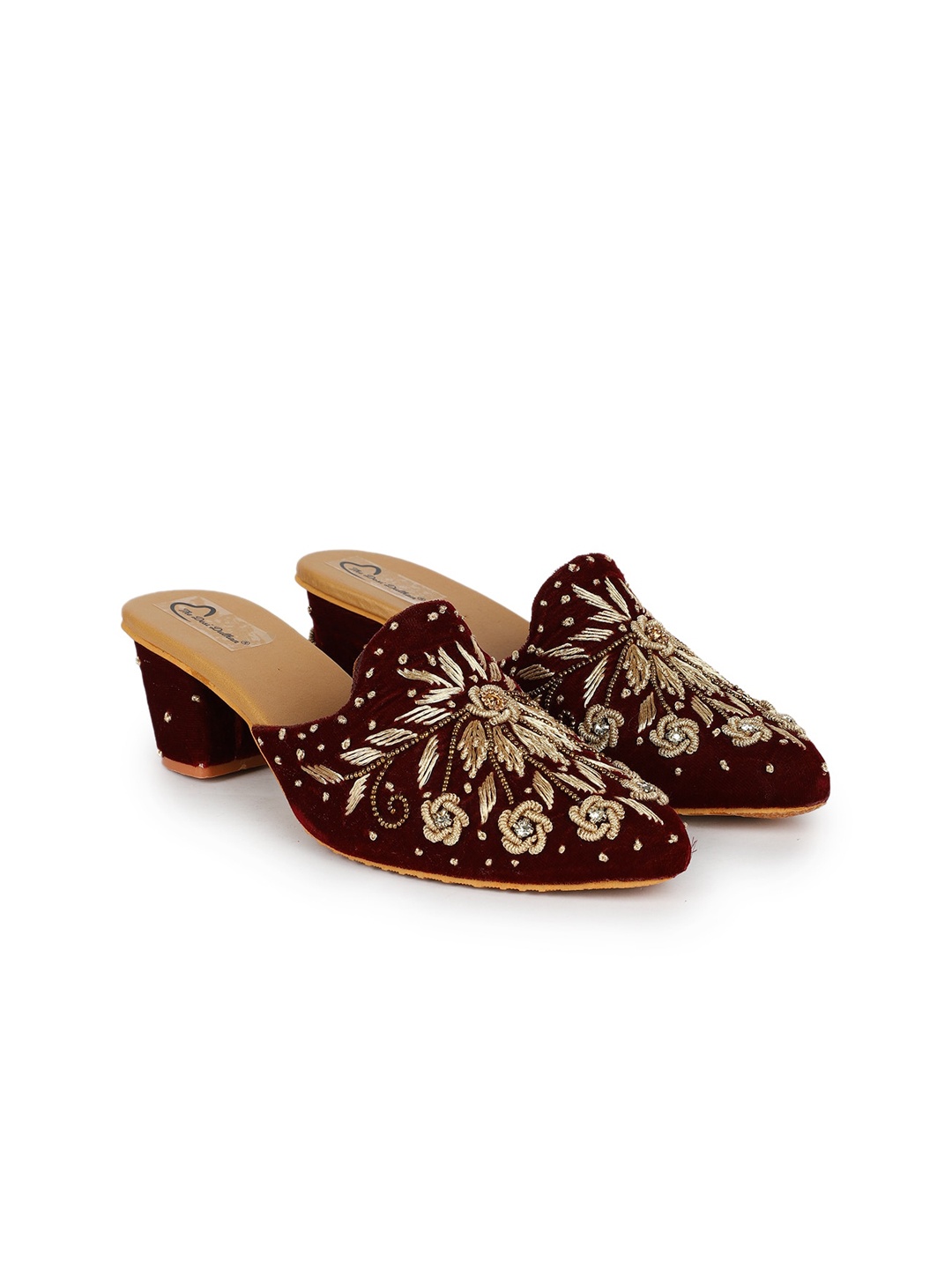 

The Desi Dulhan Pointed Toe Ethnic Embellished Block Mules, Maroon