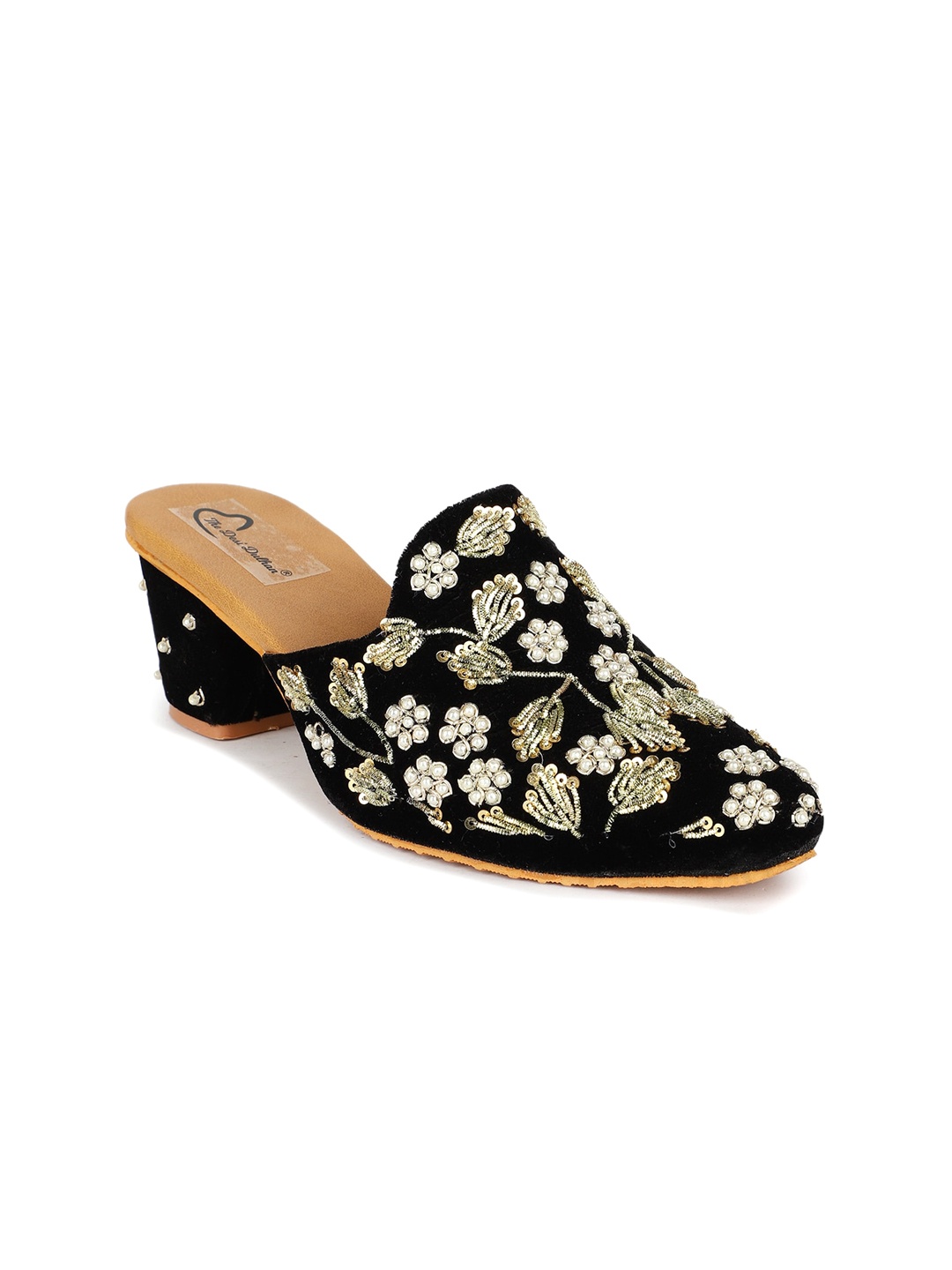 

The Desi Dulhan Pointed Toe Ethnic Embellished Block Mules, Black